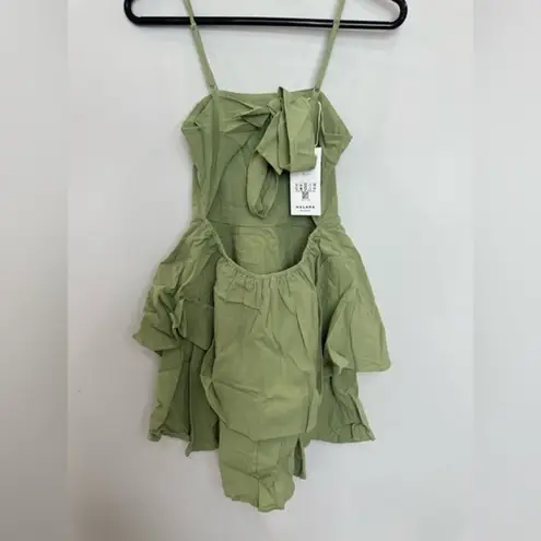 Halara  Everyday Backless Adjustable Tie Back Ruffle Cotton‎ Dress Green NWT XS