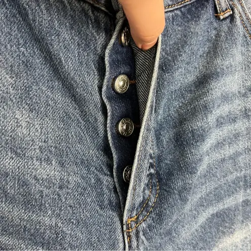 House of Harlow High Rise Mom Midi Cut Off Denim Shorts Size 33/16 NWT Blue