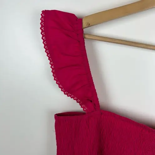 Roberta Roller Rabbit NWT Roller Rabbit Pink Smocked Tank Sz L Cropped Preppy Colorful Spring Ruffle