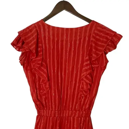 Karina Grimaldi Raffa Mini Dress Small Orange Metallic Stripe Boho Ruffle