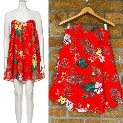 Caroline Constas Embroidered Bustier Dress xs Orange