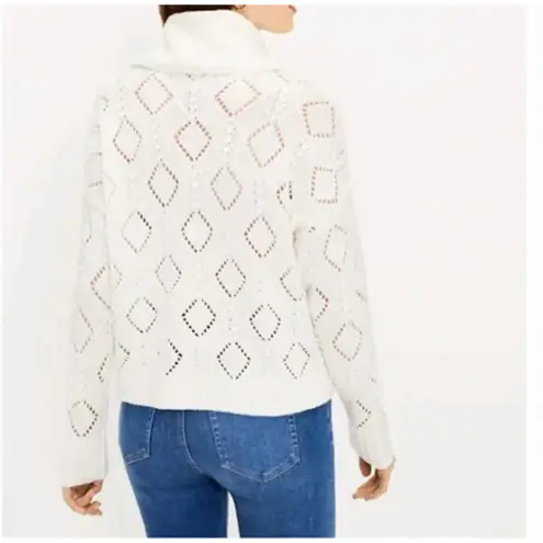 Loft  Women's Bobble Open Knit Long Sleeve Pullover‎ Turtleneck Sweater Ivory - M