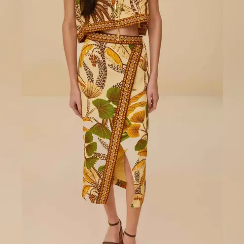 Farm Rio NWT Sand Foliage Sketch Euroflax™ linen Midi Skirt