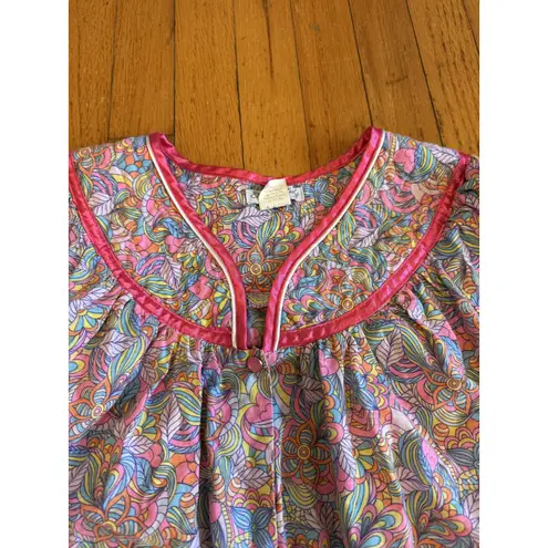 Elegant Emily Lounge Dress Womens 1X Multicolor Floral Paisley Satin Trim V Neck Size undefined