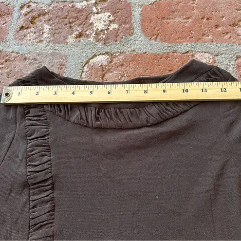 Elegant Brown Ruffle Trim Top Ruching Transparent Sheer Long Sleeve Size XS/S