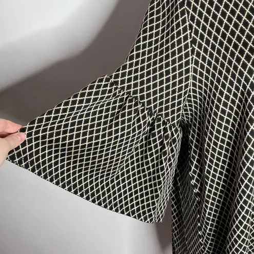 Bryn Walker Diego Diamond pattern bell sleeve tunic black and cream size M