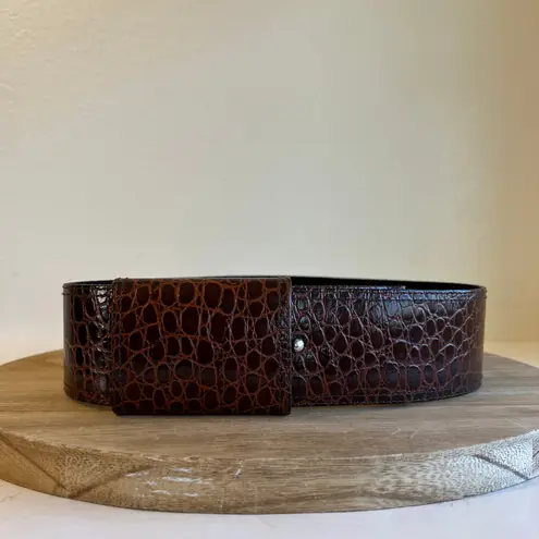Omega Vintage 90s Brown Snake Skin Genuine Leather Wide Wrap Belt Size Medium