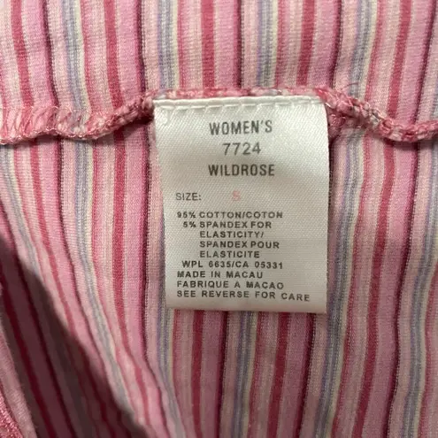 Woolrich  Pink Striped Shirt S Womens Short Sleeve Casual Scoop Neck Wildrose