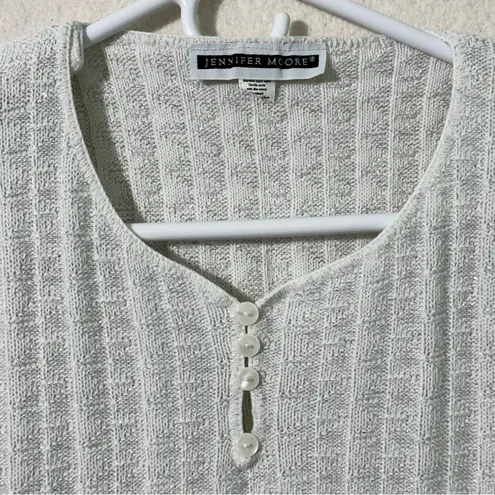 Jennifer Moore VTG White Henley Crew Neck Sweater Silver Metallic Tinsel Large