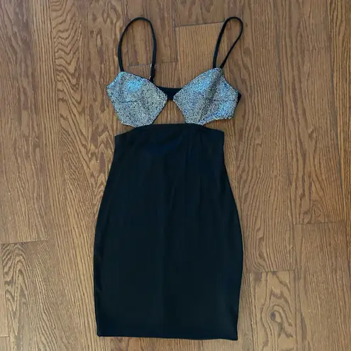 Black Cut Out Sparkle Mini Dress Size Small Bodycon Party Special Occasion