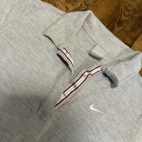 Nike Y2K  Womens Polo Top Grey Logo Swoosh Collar Athletics Sz Large