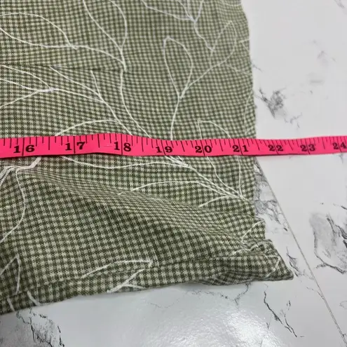 Flax gingham leaf print linen button down shirt