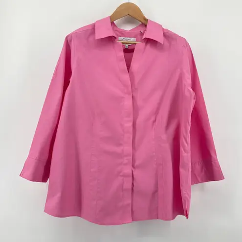 Foxcroft Women 14W Pink Heritage Non Iron Fitted Cotton Hidden Button Down Shirt