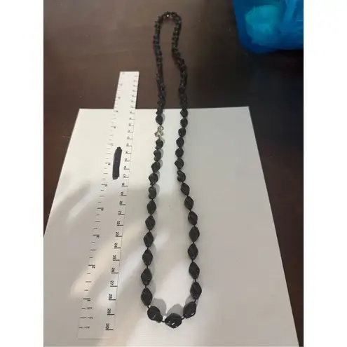 90s Vintage Womens Black Extra Long Pebble Beaded Opera Rope Necklace Y2K Grunge