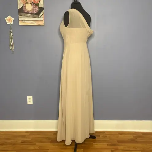 Birdy Grey Chiffon Taupe Kira Grecian One Shoulder Gown Size Medium