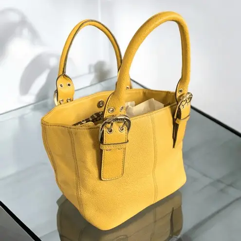Tignanella Tignanello Yellow Pebbled Leather Buckle Tote Shoulder Bag