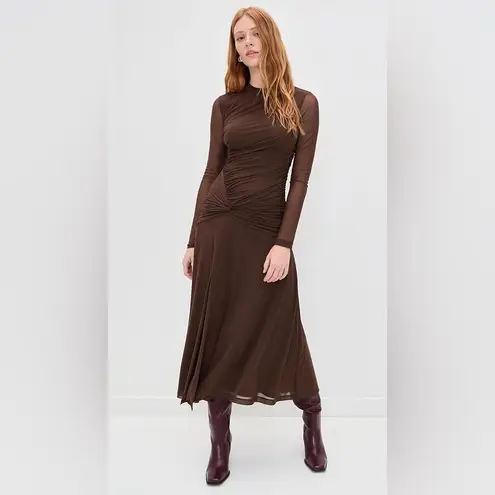 WAYF Selene Ruched Long Sleeve Dress, Chocolate, Size Small, $89