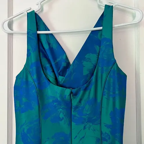 Theia evening event gown size 2 mermaid floral ruched designer formal wedding Blue