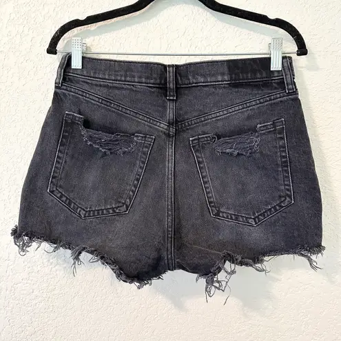 Abercrombie & Fitch Mom High Rise Distressed Cutoff Raw Hem Denim Jean Shorts