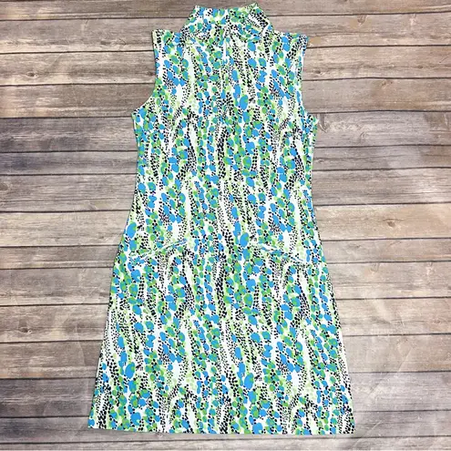 Ibkul Kamila White Green Navy Blue Sleeveless Zip Mock Neckline Pullover Dress Size XS