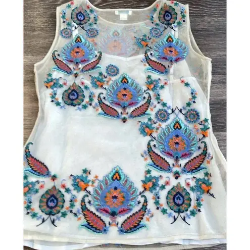 Sundance Catalog Top Women’s Sz XS Thermal BOHO Embroidered Shirt Blue Summer White