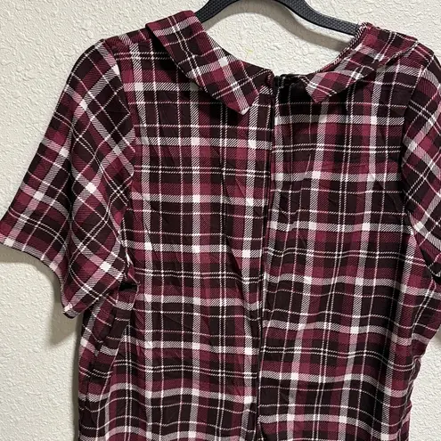 P!PHANY NWT Womens Plaid Peter Pan Collar Short Sleeve Zipper Dress medium Red