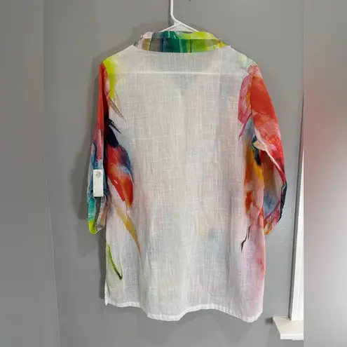 Soft Surroundings Isla Grande 100% Cotton Multicolor Watercolor Button Front Top