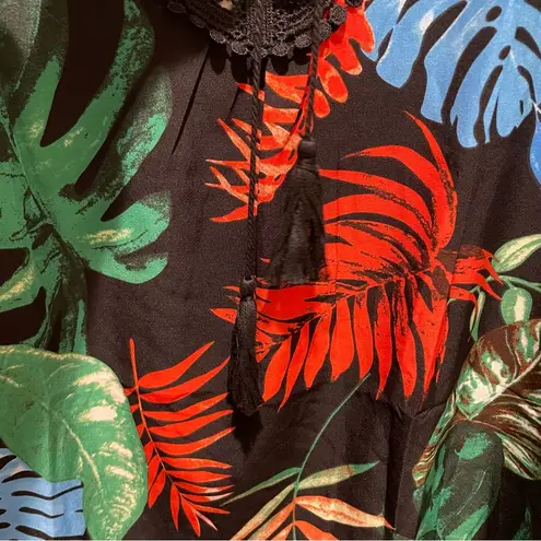 Ekouaer Lace Crochet Summer Beach Cover Up Dress Black Leaf Print Size 2XL NWT Blue