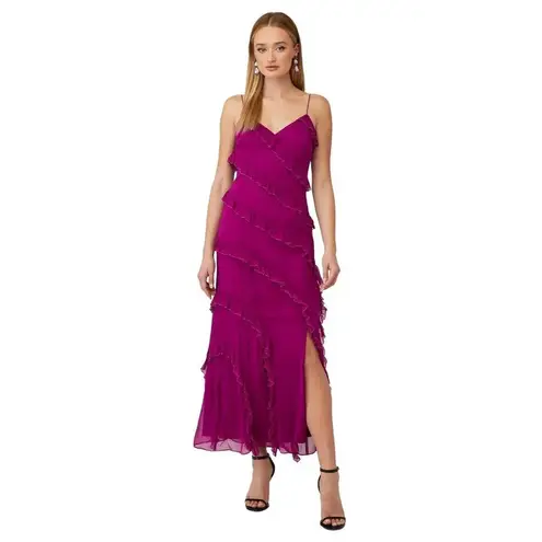 Amur Chara Ruffle Evening Gown in Purple Sangria 4 Womens Long Maxi Dress