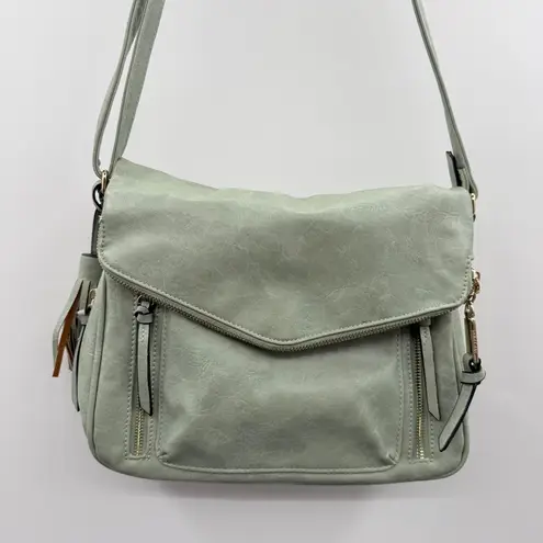 Sage Green Faux Leather Crossbody Bag Women’s Adjustable Strap Tassel Pocket