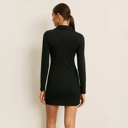 AFRM Black Long Sleeve Rib Knit Collar Button Down Mini Shirt Sweater Dress Sz M Size M