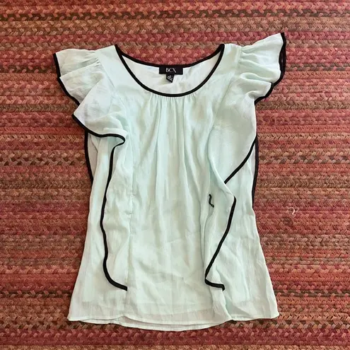 BCX MINT GREEN BLACK TRIM RUFFLE BLOUSE