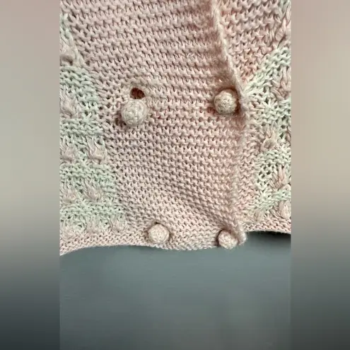 Ellen Tracy Vintage Hand Knit Pink/Cream Linen Sweater Size Small
