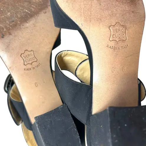 Bottega Veneta Vintage Black Square Toe Buckle Heeled Sandals Size US 6.5