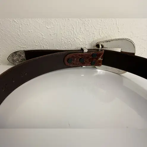 Vintage Al Beres Alligator Leather Belt Silver Plate Buckle Size 34 GUC Brown