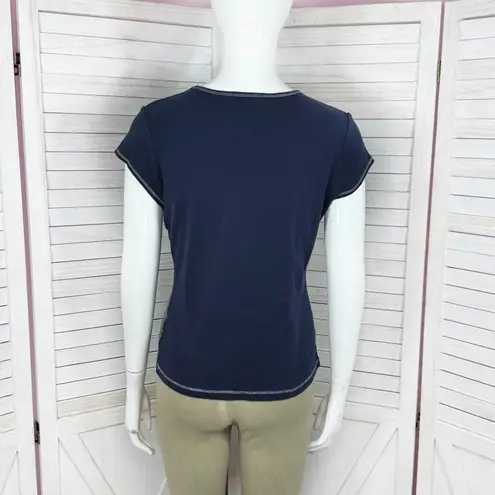 Blue Canyon Y2K Venice Italy Graphic Print Cap Sleeve Tee Shirt Blue Small