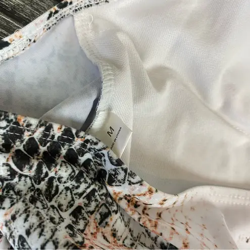 Snake Python Print Belted 1 Piece Swim Suit M White Size M