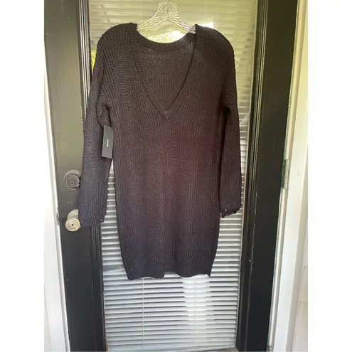 NWT Lulus Long Sleeve Knee Length Knit Sweater Dress Black Size XS