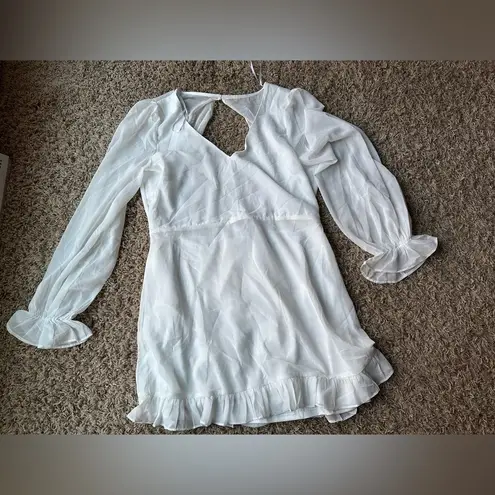 Lulus  Sheer Attraction White Long Sleeve Ruffled Mini Dress