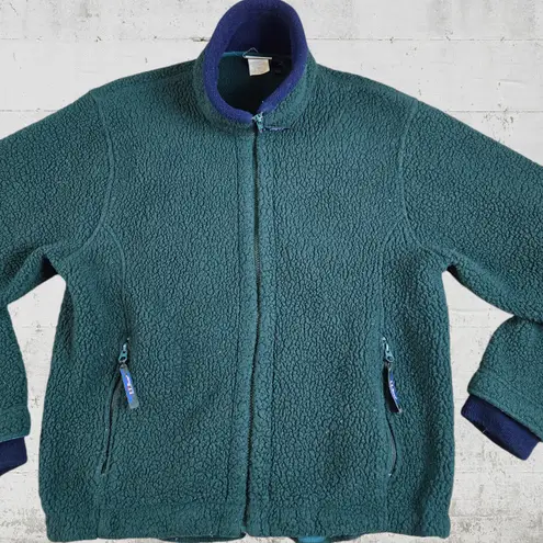 90s Vintage LL Bean Green Full Zip USA Made Pile Fleece Sherpa Jacket Size Small