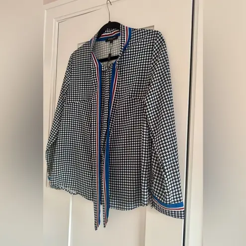 Beulah Women’s Geometric Print Tie-Neck Blouse Size L (Runs M) Work Top