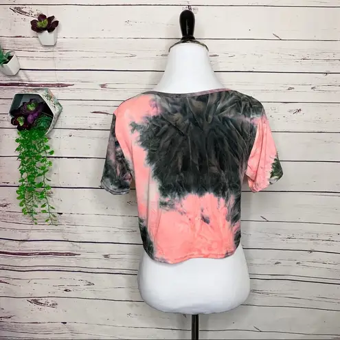 Pink & Black Tie Dye Cinch Tie Stretch Crop Top Size L/XL Size L