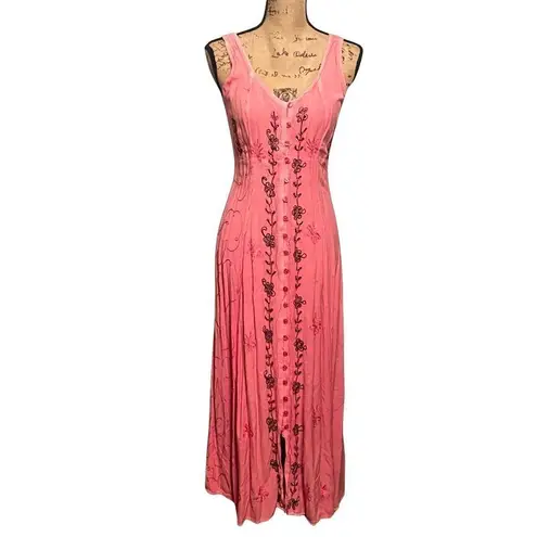 Mamta Vtg Momta Pink Button Down Rayon Pagan Sleeveless Women’s Dress size One Size