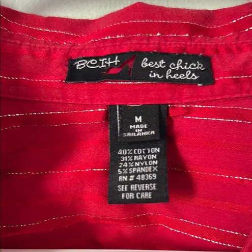 BCIH (Best Chick in Heels) Red Fitted Long Sleeve Button Down Shirt Size Medium