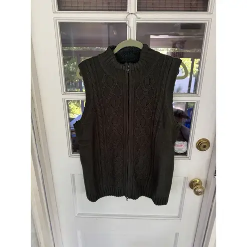 Denim & Co Cable Knit Wool Blend Vest Full Zip Green Women’s Size XL New READ Size L