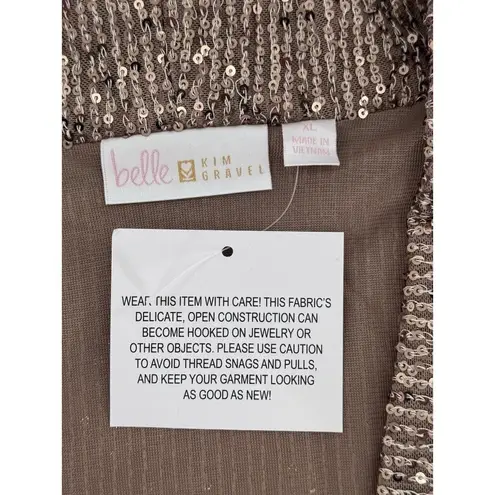 Belle By Kim Gravel Sequin Cardigan Sz XL Duster Party Festive Glam Beige Artsy