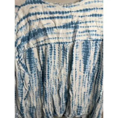 Seven 7 Womens Blouse Tunic SZ Medium Beach Boho Blue And White