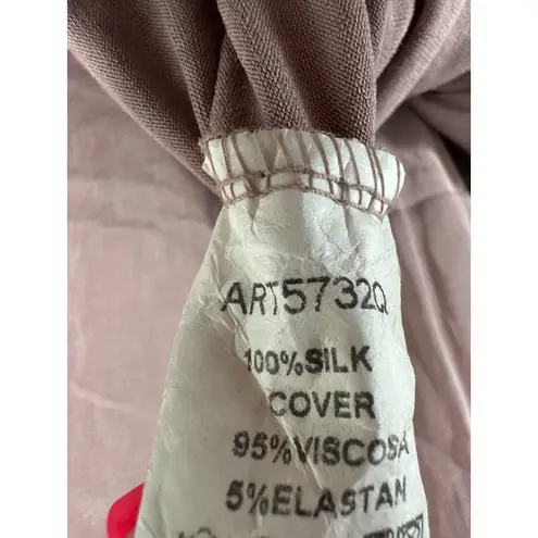 Tempo Paris 100% Silk Purple Flowy Long Sleeve Tunic Blouse Boho Coastal Large