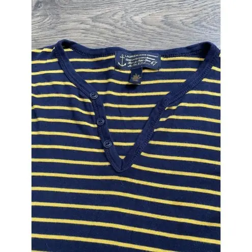 EUC Womens Lauren Jeans Co long sleeve striped v neck button top‎ size L Blue Size L