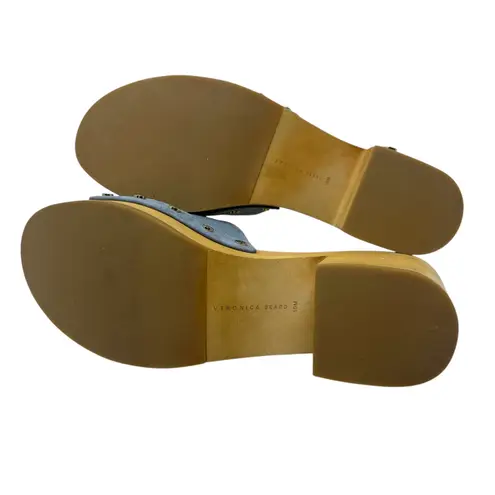 Veronica Beard Hannalee Suede Clog Sandals Heels Slide Wooden Blue Size 10